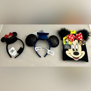 Three fun Disney hats: Mouseketeer ears, graduation ears and Minnie beanie